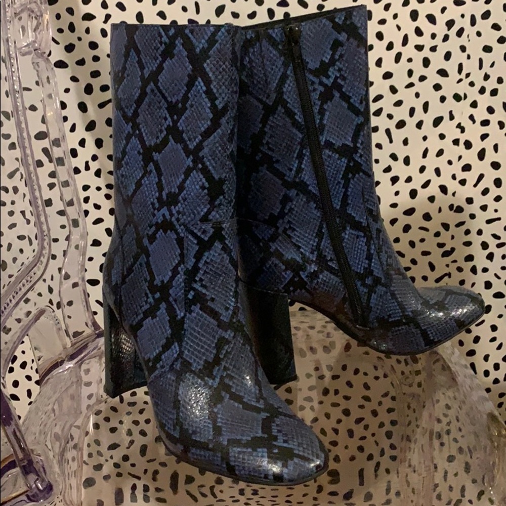 Jeffrey Campbell blue snake skin booties